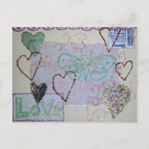 Cartão Postal Colagem de Amor com Coração Literária