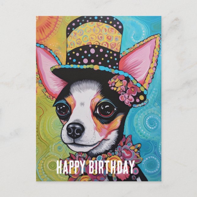 Cartão Postal Colagem de aniversário de cachorro Chihuahua em mí (Frente)