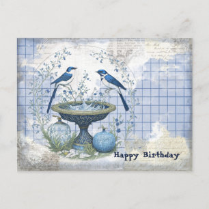Cartão Postal Colagem de aniversário de pássaros azuis