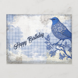 Cartão Postal Colagem de Aniversário do Pássaro Azul