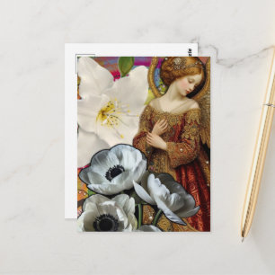 Cartão Postal Colagem de Anjo e Flores