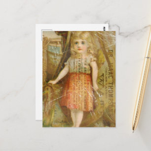 Cartão Postal Colagem de Anúncio Antigo Infantil Grunge