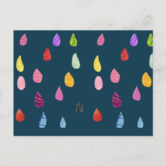 Cartão Postal Colagem de arte de gotas de chuva boho fofo (Frente)