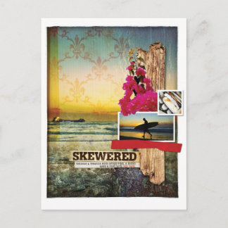 Cartão Postal Colagem de Arte Digital com Tema de Surf Original