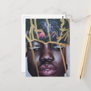 Cartão Postal Colagem de arte mista de senhora bonita com chapéu