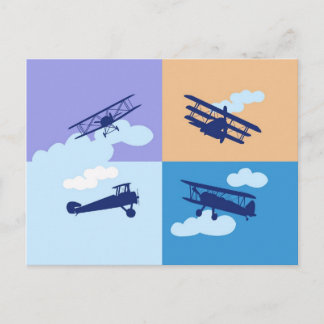 Cartão Postal Colagem de aviões em cores pastéis.