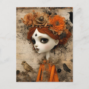 Cartão Postal Colagem de boneca fofa de outono de Halloween