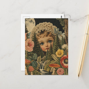 Cartão Postal Colagem de Boneca Vintage Deslumbrante