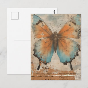 Cartão Postal Colagem de Borboleta Vintage em Aquarela