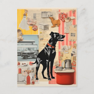 Cartão Postal Colagem de cachorro preto retrô