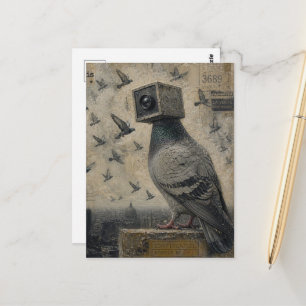 Cartão Postal Colagem de Câmera de Pássaro Pombo