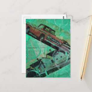 Cartão Postal Colagem de Caminhão Antigo e Celeiros