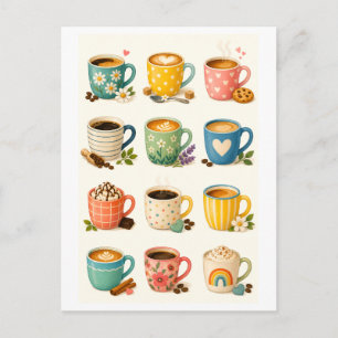 Cartão Postal Colagem de Canecas de Café