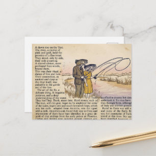 Cartão Postal Colagem de casal de pesca surreal