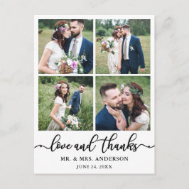 Cartão Postal Colagem de Casamento Caligrafia 4 Fotos Obrigado