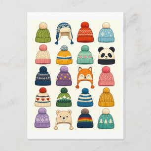 Cartão Postal Colagem de Chapéu de Inverno Fofo