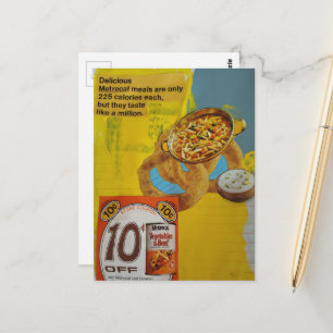 Cartão Postal colagem de cupom de refeições de 1968 em mídia mis