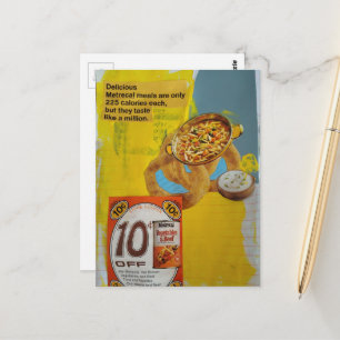 Cartão Postal colagem de cupom de refeições de 1968 em mídia mis