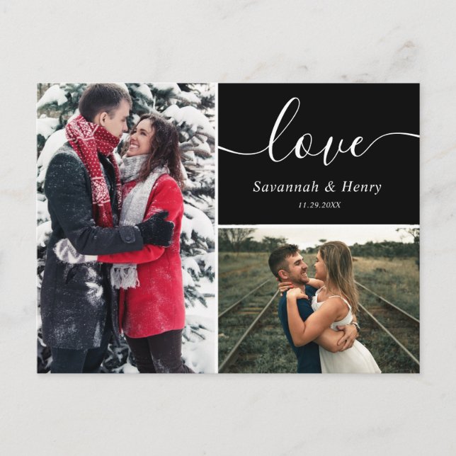 Cartão Postal Colagem de Duas Fotos Amor Preto Letra de Mão (Frente)