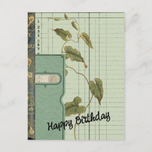 Cartão Postal Colagem de Efêmeras Verdes Feliz Aniversário