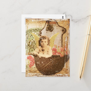 Cartão Postal Colagem de Fada Adorável de Jardim Vintage