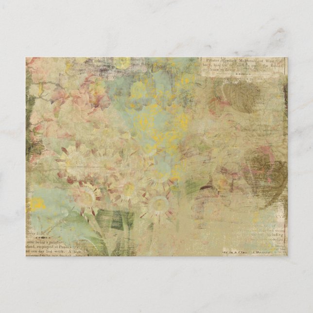 Cartão Postal colagem de flores e jornais antigos (Frente)