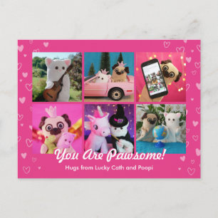 Cartão Postal Colagem de Fotografias de Corações Cor-de-Rosa Per
