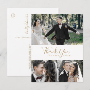 Cartão Postal Colagem de Fotografias Dourada Minimalista Obrigad