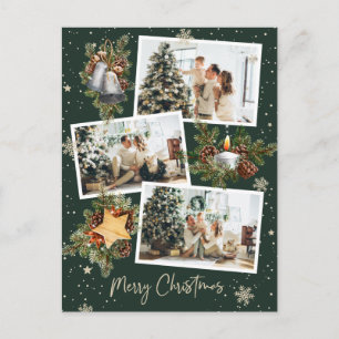 Cartão Postal Colagem de Fotografias Verde 3 Personalizada Feliz