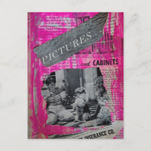 Cartão Postal Colagem de Fotos Antigas de Crianças e Cachorro