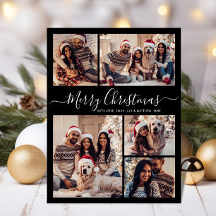 Cartão Postal Colagem de fotos Black 5 com Rótulo de Natal Moder
