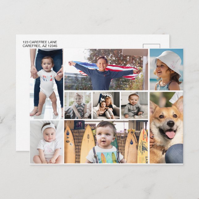 Cartão Postal Colagem de Fotos com 9 Imagens (Frente/Verso)