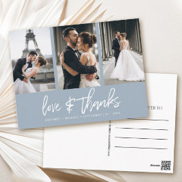 Cartão Postal Colagem de Fotos com Letra Mão Azul Dusty Obrigado