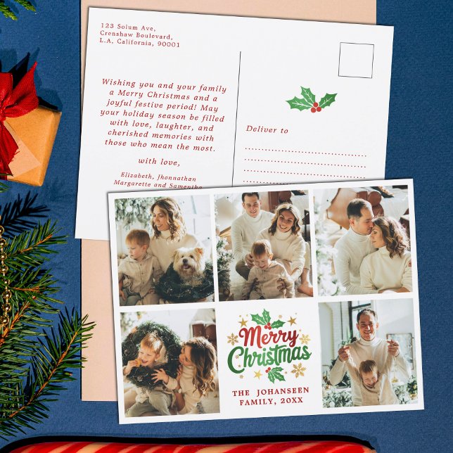 Cartão Postal Colagem de Fotos da Família Feliz Natal Festivo Be (Criador carregado)