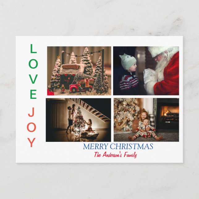 Cartão Postal Colagem de Fotos da Família Quatro Fotos Feliz Nat (Frente)