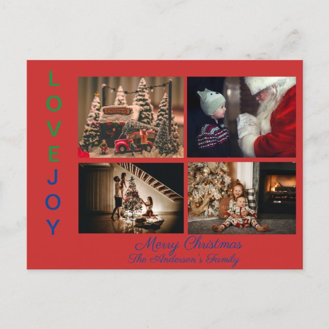 Cartão Postal Colagem de Fotos da Família Quatro Fotos Feliz Nat (Frente)