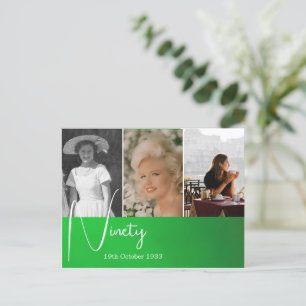 Cartão Postal Colagem de Fotos de Aniversário de 90 anos Verde