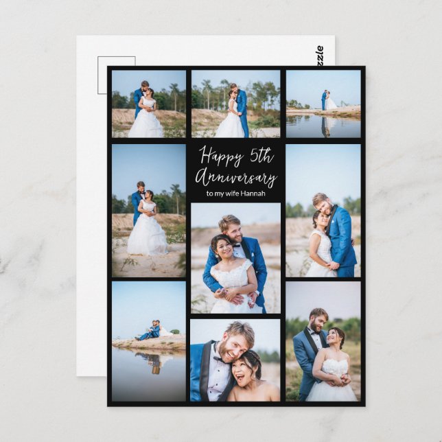 Cartão Postal Colagem de Fotos de Aniversário de Casamento Recém (Frente/Verso)