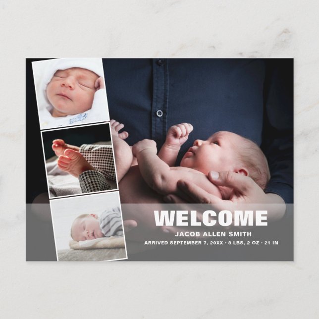 Cartão Postal Colagem de Fotos de Anúncio de Nascimento|Quatro F (Frente)