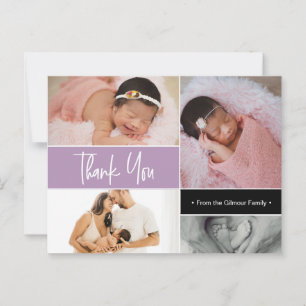 Cartão Postal Colagem de fotos de bebê menina roxo lavanda Nasci