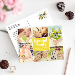 Cartão Postal Colagem de Fotos de Casamento Amarelo de Amor e Ob