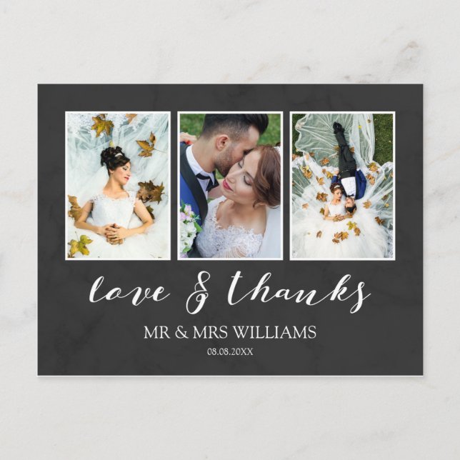 Cartão Postal Colagem de Fotos de Casamento | Carvões e Obrigado (Frente)