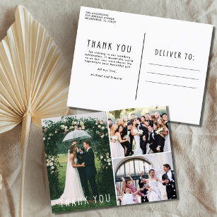 Cartão Postal Colagem de Fotos de Casamento Obrigado