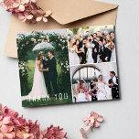 Cartão Postal Colagem de Fotos de Casamento Obrigado<br><div class="desc">Belo obrigado de casamento, seus cartões postais com três de suas fotos favoritas do dia do casamento e um design de texto simples e moderno. Adicione suas fotos à frente e sua mensagem e devolva o endereço para trás. Se precisar de ajuda para recortar ou colocar suas fotos - entre...</div>