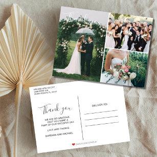 Cartão Postal Colagem de Fotos de Casamento Obrigado Cartão-Post