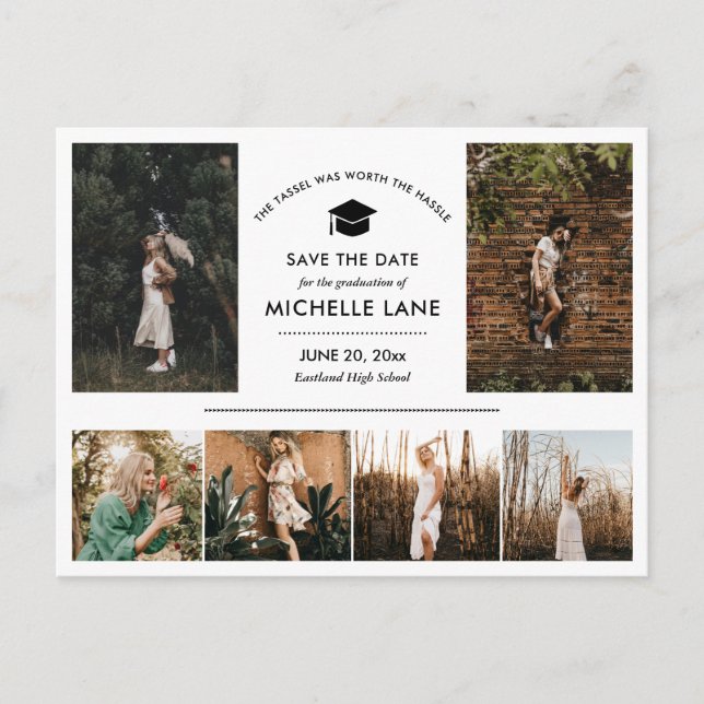 Cartão Postal Colagem de Fotos de Graduado Moderno Save The Date (Frente)