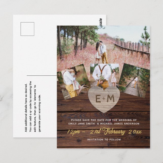 Cartão Postal Colagem de Fotos de Madeira Rústica de Orçamento C (Frente/Verso)