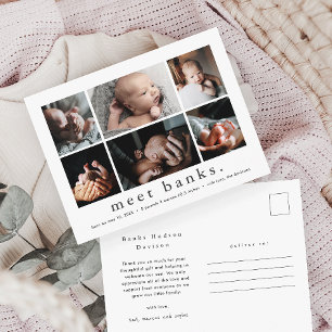 Cartão Postal Colagem de Fotos de Nome Moderno 6 Obrigado Bebê