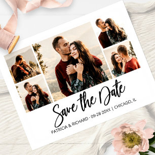 Cartão Postal Colagem de Fotos de Salvar a Data de Casamento com