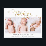Cartão Postal Colagem de Fotos do Bebê com Script Dourado Modern<br><div class="desc">Dourado Script 3 Foto Colagem de Fotos do Script 3 da Caligrafia Elegante, Bebê Recém-Nascido, Obrigado Cartão-Postal de Anúncio de Nascimento. Apresenta um belo texto "obrigado você" em um roteiro de letra de tipo alfanumérico escrito à mão na folha de ouro FAUX em branco. Estão incluídas as estatísticas pré-feitas de...</div>